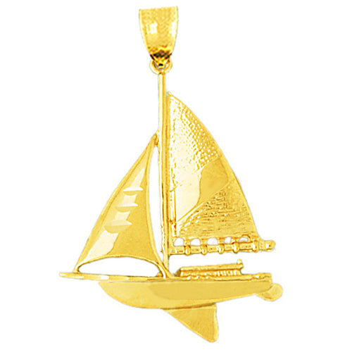 14K Gold 30MM Single Mast Sloop Sailboat Pendant