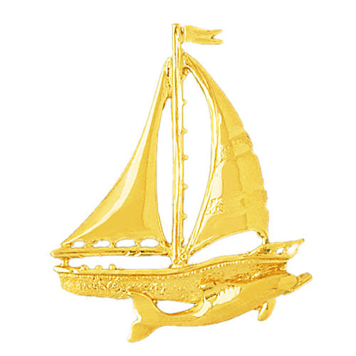 14K Gold Single Sloop Sailboat with Dolphin Pendant