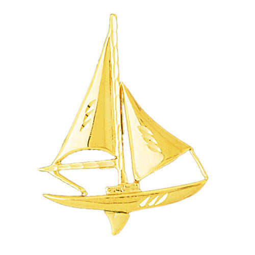 14K Gold 38MM Single Mast Sloop Sailboat Pendant