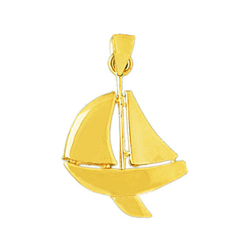 14K Gold 24MM Single Sloop Sailboat Pendant