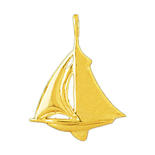 14K Gold Single Mast Sloop 24MM Sailboat Pendant
