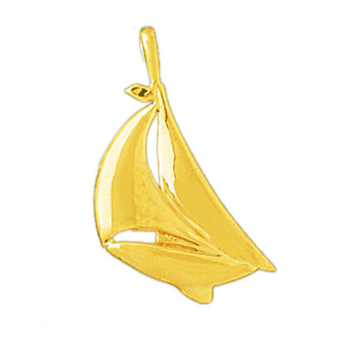 14K Gold Single Mast Sloop 22MM Sailboat Pendant