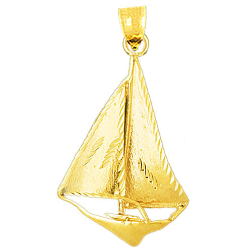 14K Gold Single Sloop 38MM Sailboat Pendant