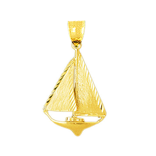 14K Gold Single Sloop 30MM Sailboat Pendant
