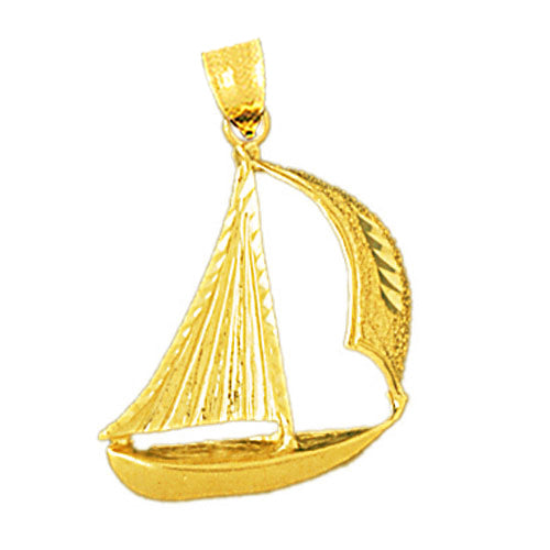14K Gold 22MM Single Mast Sailboat Pendant