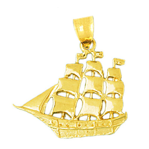 14K Gold Three Masted 25MM Sailing Ship Pendant