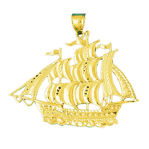 14K Gold Three Masted Sailing Ship Pendant