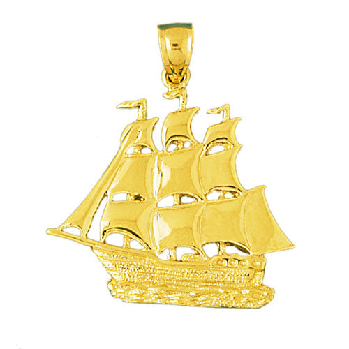 14K Gold Three Masted 32MM Sailing Ship Pendant