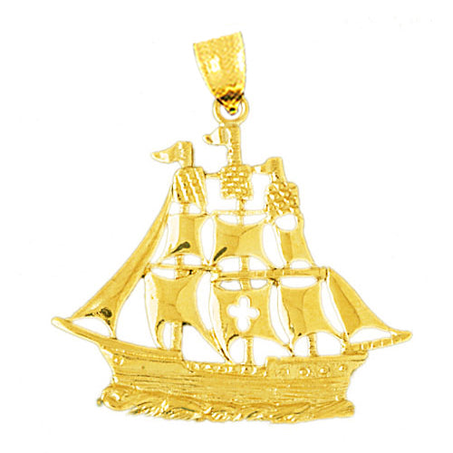 14K Gold Crusader Sailing Ship Pendant