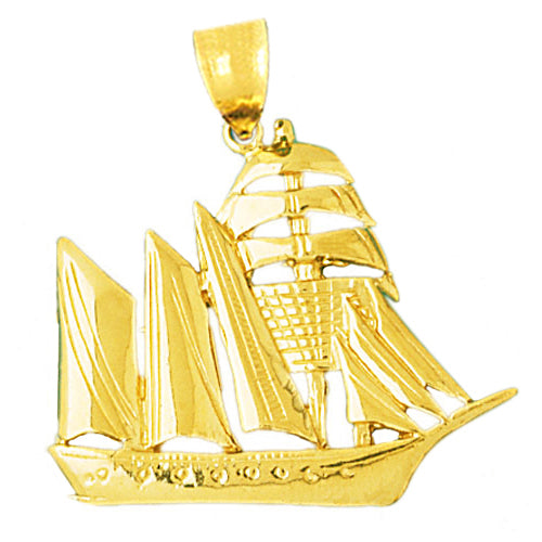 14K Gold 35MM Sailing Ship Pendant