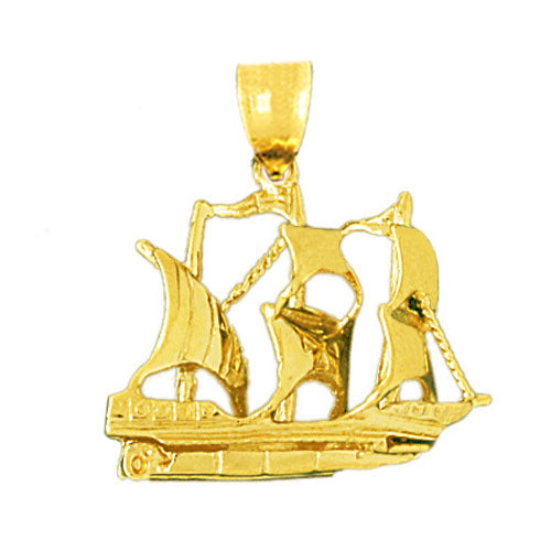 14K Gold 3D Crusader Sailing Ship Pendant