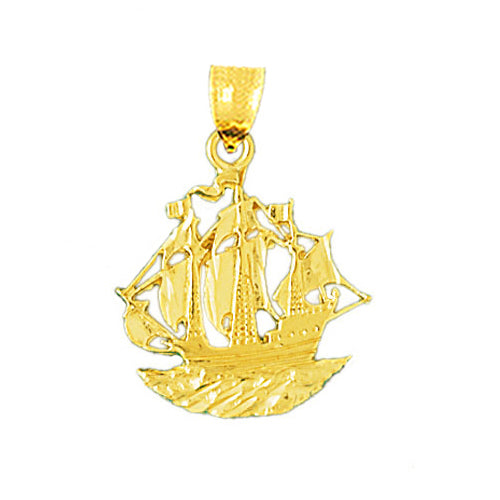 14K Gold 20MM Sailing Ship Pendant
