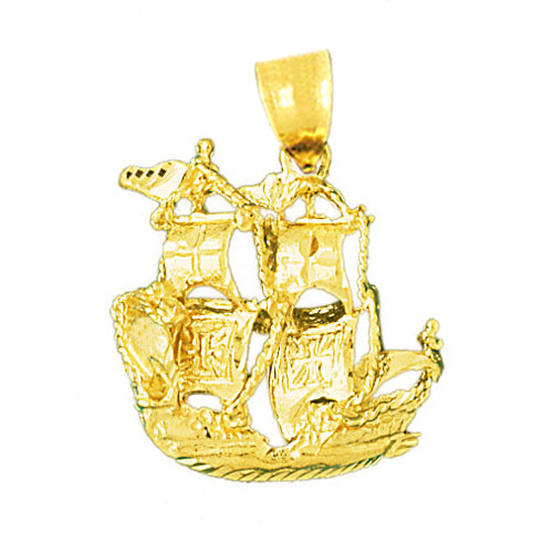 14K Gold 25MM Sailing Ship Pendant