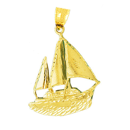 14K Gold 38MM Sailing Ship Pendant