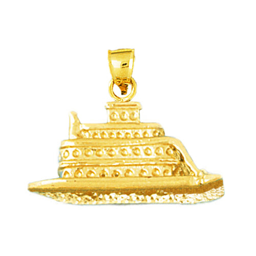 14K Gold 3D River Boat Pendant