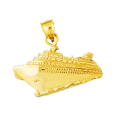 14K Gold Cruise Ship and Waves Pendant