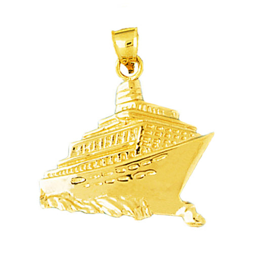 14K Gold Ocean Cruise Ship and Waves Pendant