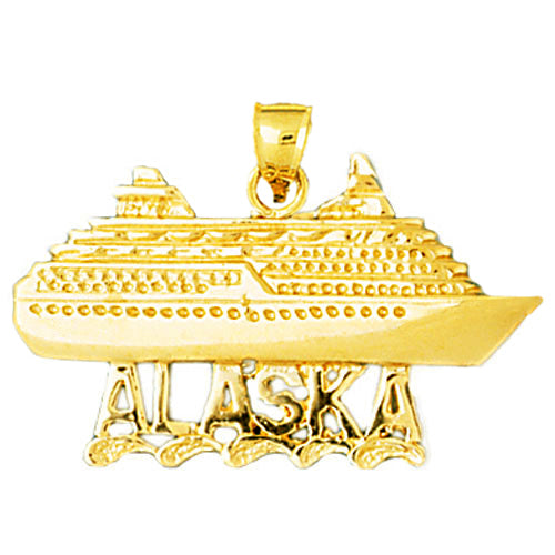14K Gold 32MM Alaska Cruise Ship Pendant