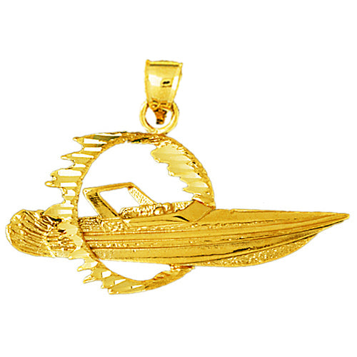 14K Gold Speed Boat Through Ring of Fire Pendant