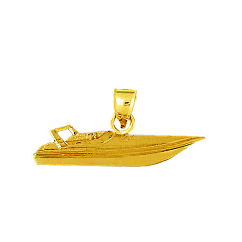 14K Gold 35MM Race Boat Pendant