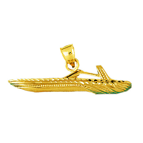 14K Gold 35MM Speed Race Boat Pendant