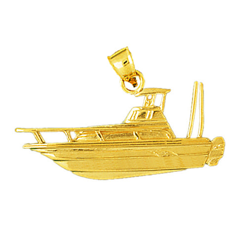 14K Gold 40MM Fishing Boat Pendant