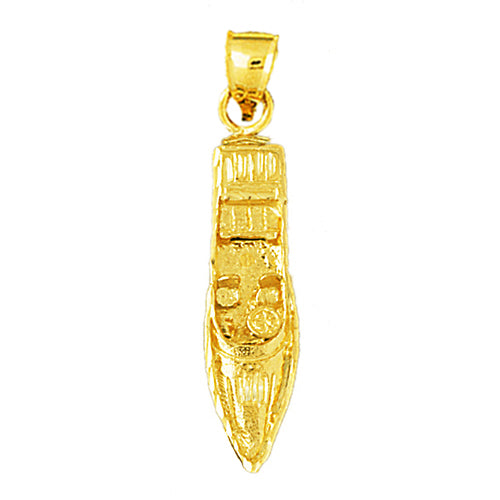 14K Gold 3-D Racing Boat Pendant