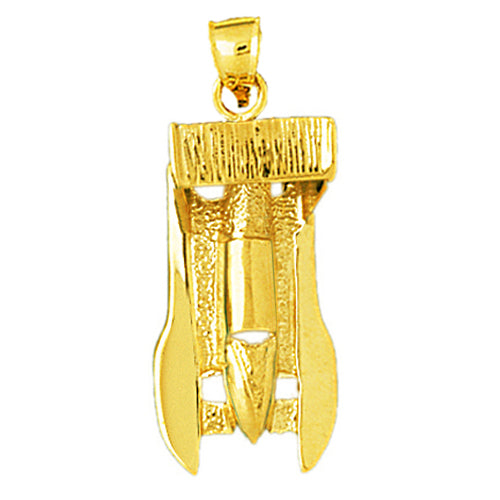 14K Gold 3D Racing Boat Pendant