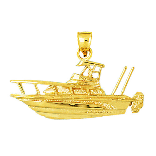 14K Gold 48MM Fishing Boat Pendant