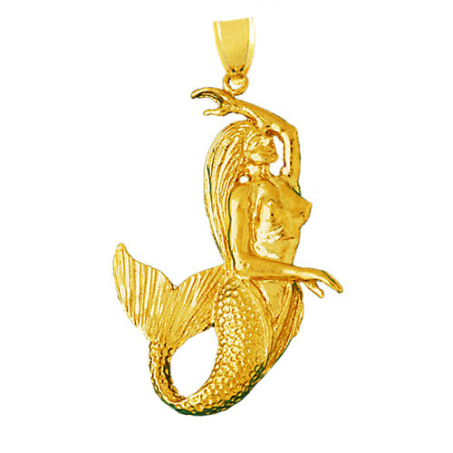 14K Gold 3D Mermaid Pendant