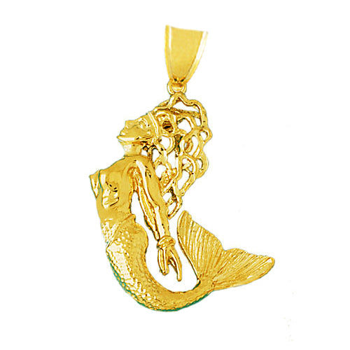14K Gold Curly Tail Mermaid Pendant