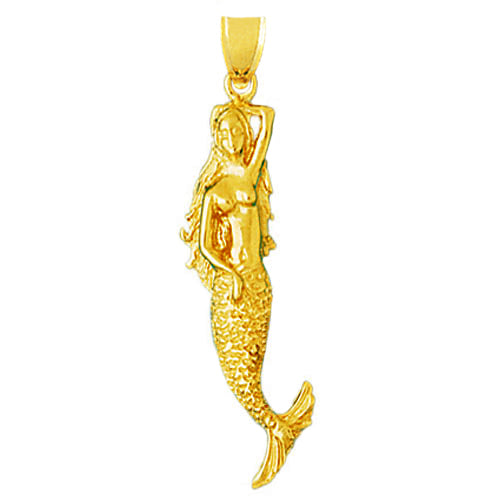 14K Gold 38MM Mermaid Pendant