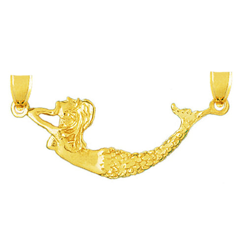 14K Gold 3D Swimming Mermaid Pendant
