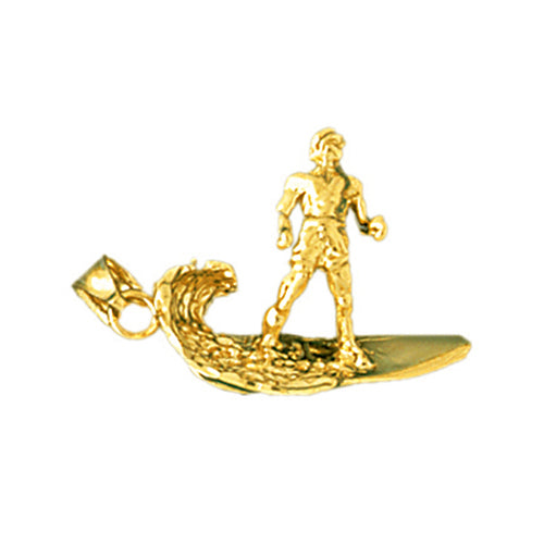 14K Gold 3D Surfing with Waves Pendant
