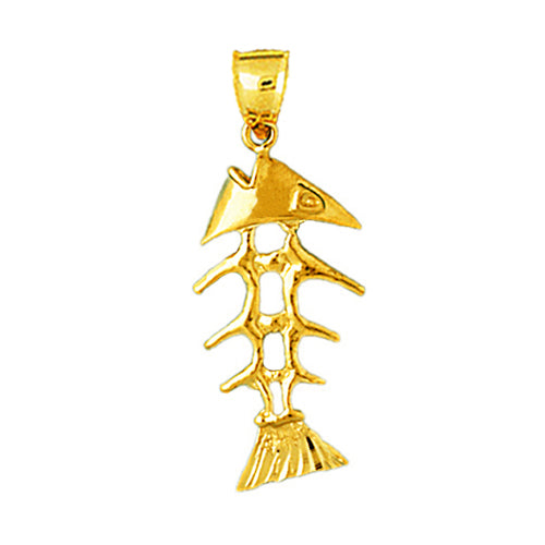 14K Gold 3D Fish Skeleton Pendant