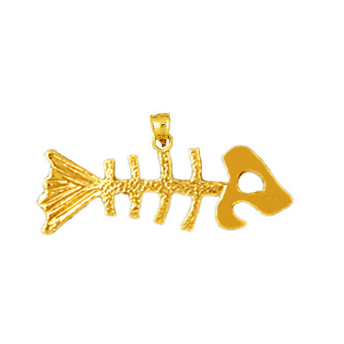 14K Gold Fish Skeleton Pendant