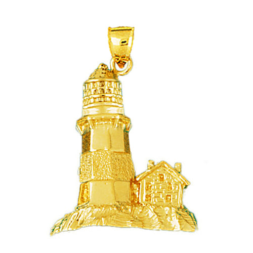 14K Gold 25MM Lighthouse Pendant