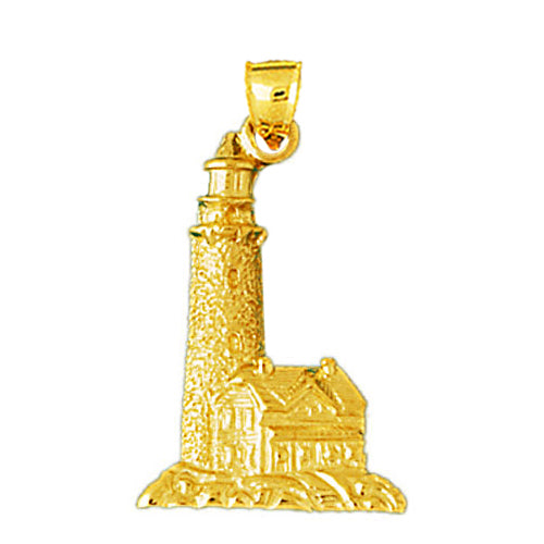 14K Gold Sculpted Lighthouse Pendant