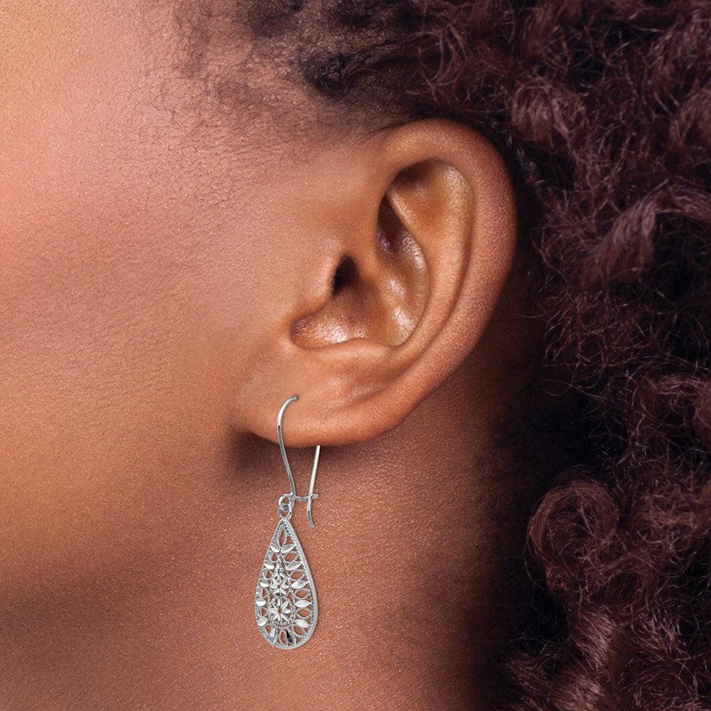 14k White Gold D/C Dangle Earrings