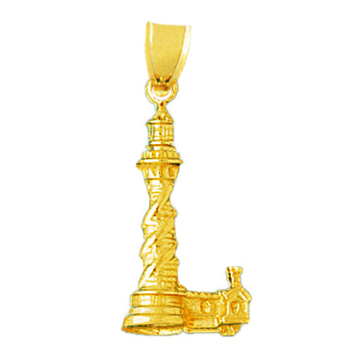 14K Gold 3D Lighthouse Pendant
