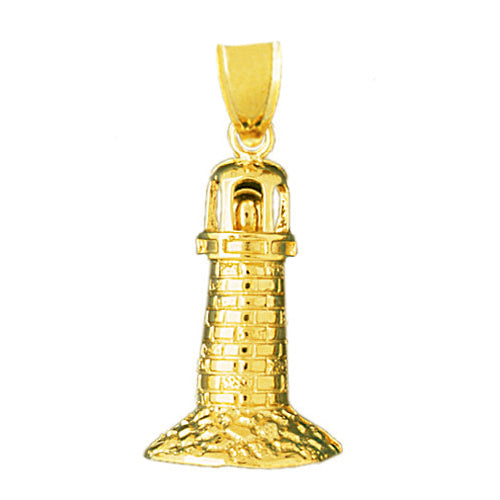 14K Gold 26MM Lighthouse Nautical Pendant