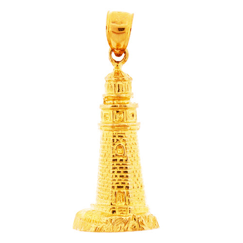 14K Gold 27MM Lighthouse Pendant