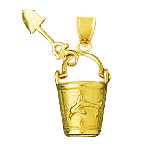 14K Gold 3D Dolphin Pail and Shovel Charm