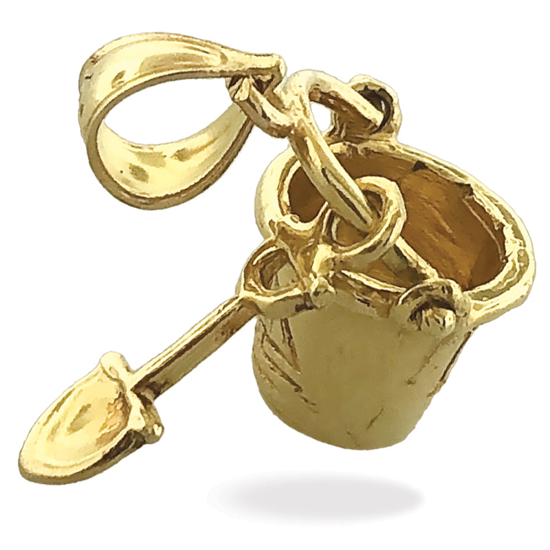 14K Gold 3-D Beach Pail and Shovel Charm
