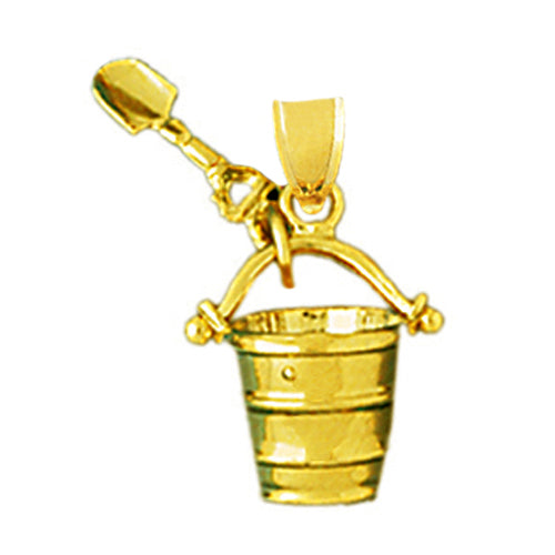 14K Gold 3D Beach Pail and Shovel Nautical Charm