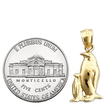 14K Gold Penguin and Calf Charm