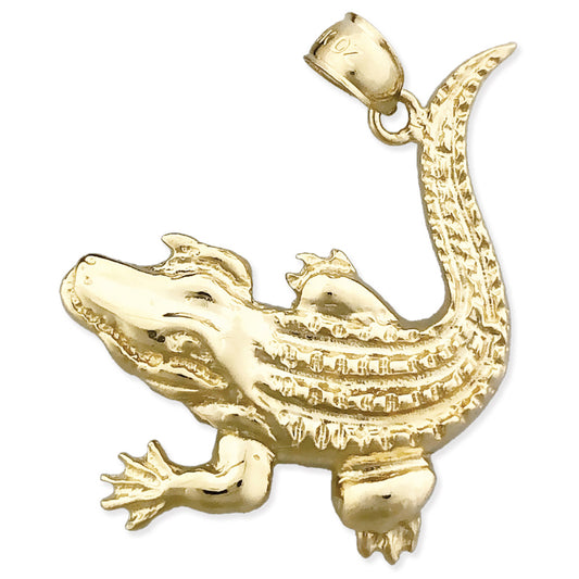14K Gold Scaly Skin Crocodile Pendant