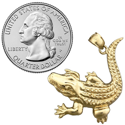 14K Gold Scaly Skin Crocodile Pendant