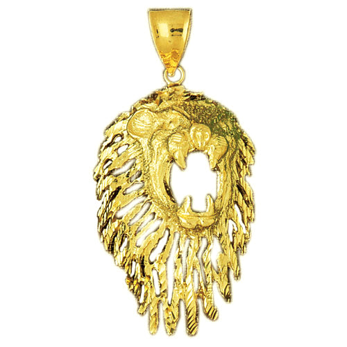 14K Gold 50MM CutOut Mane Lion Head Pendant