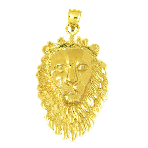 14K Gold 34MM Lion Head Pendant